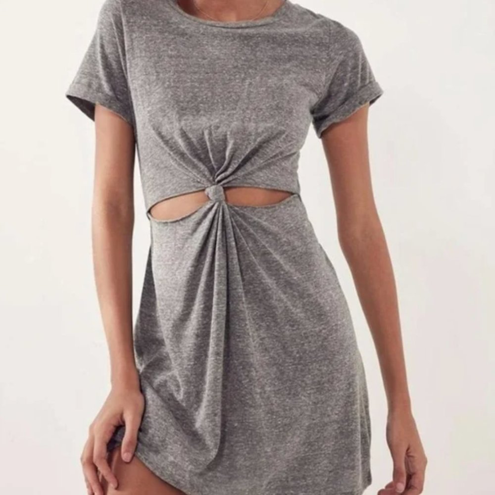 Urban Outfitters Gray Cutout Knot T-Shirt Dress Mini Casual Medium